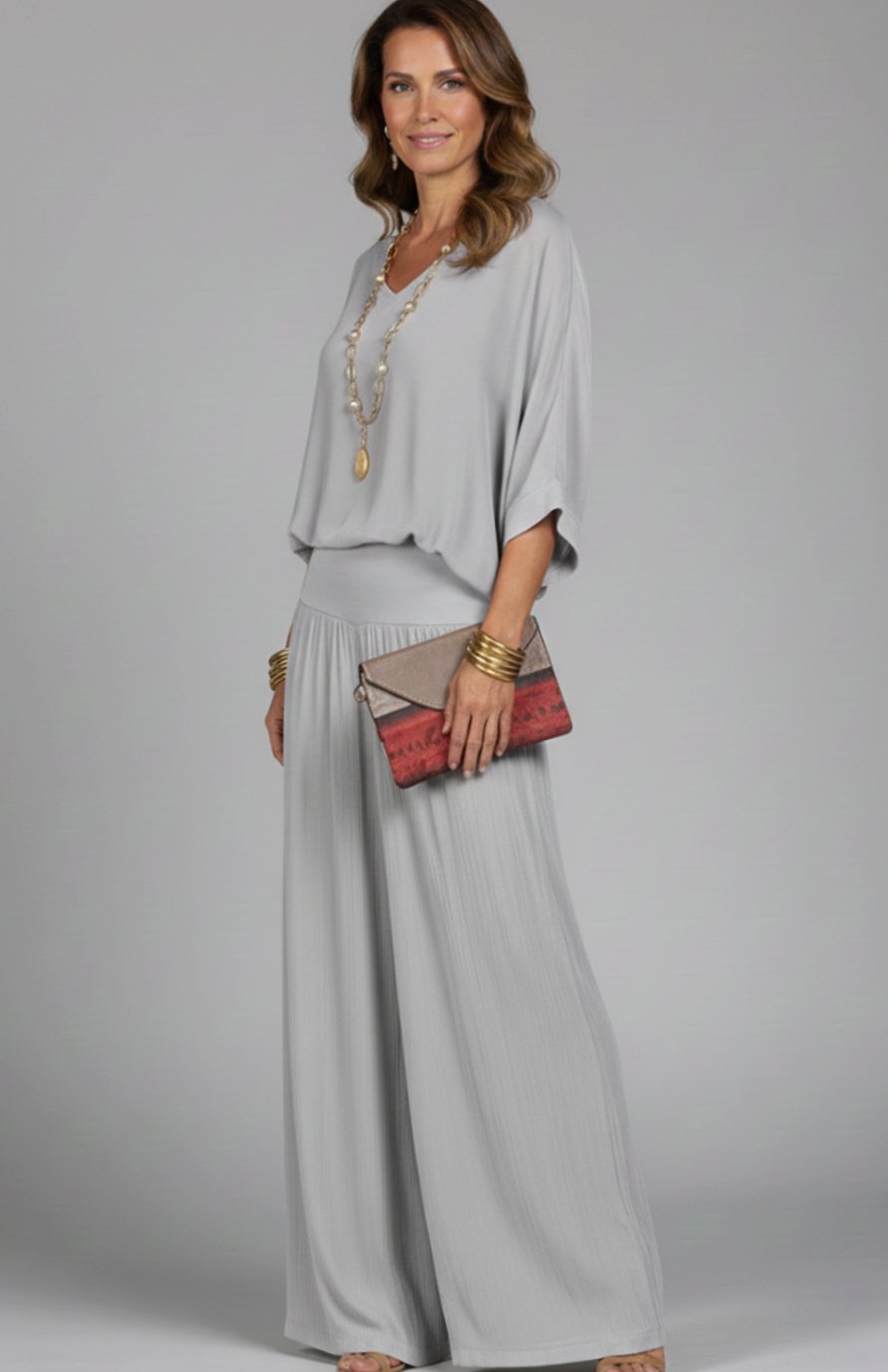 Women's Relaxed Wide-Leg Chiffon Top Two-Piece Set