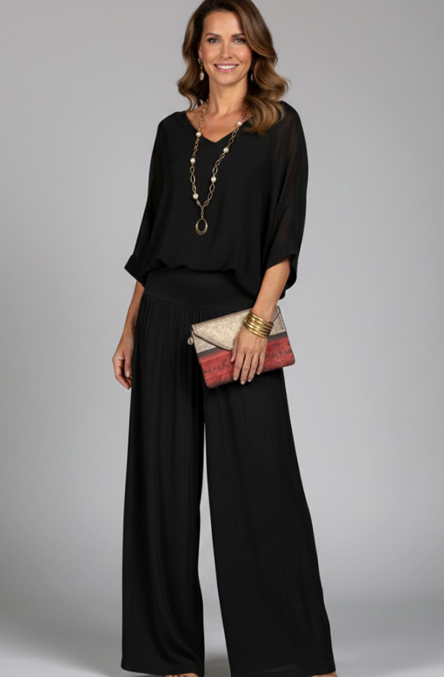 Women's Relaxed Wide-Leg Chiffon Top Two-Piece Set
