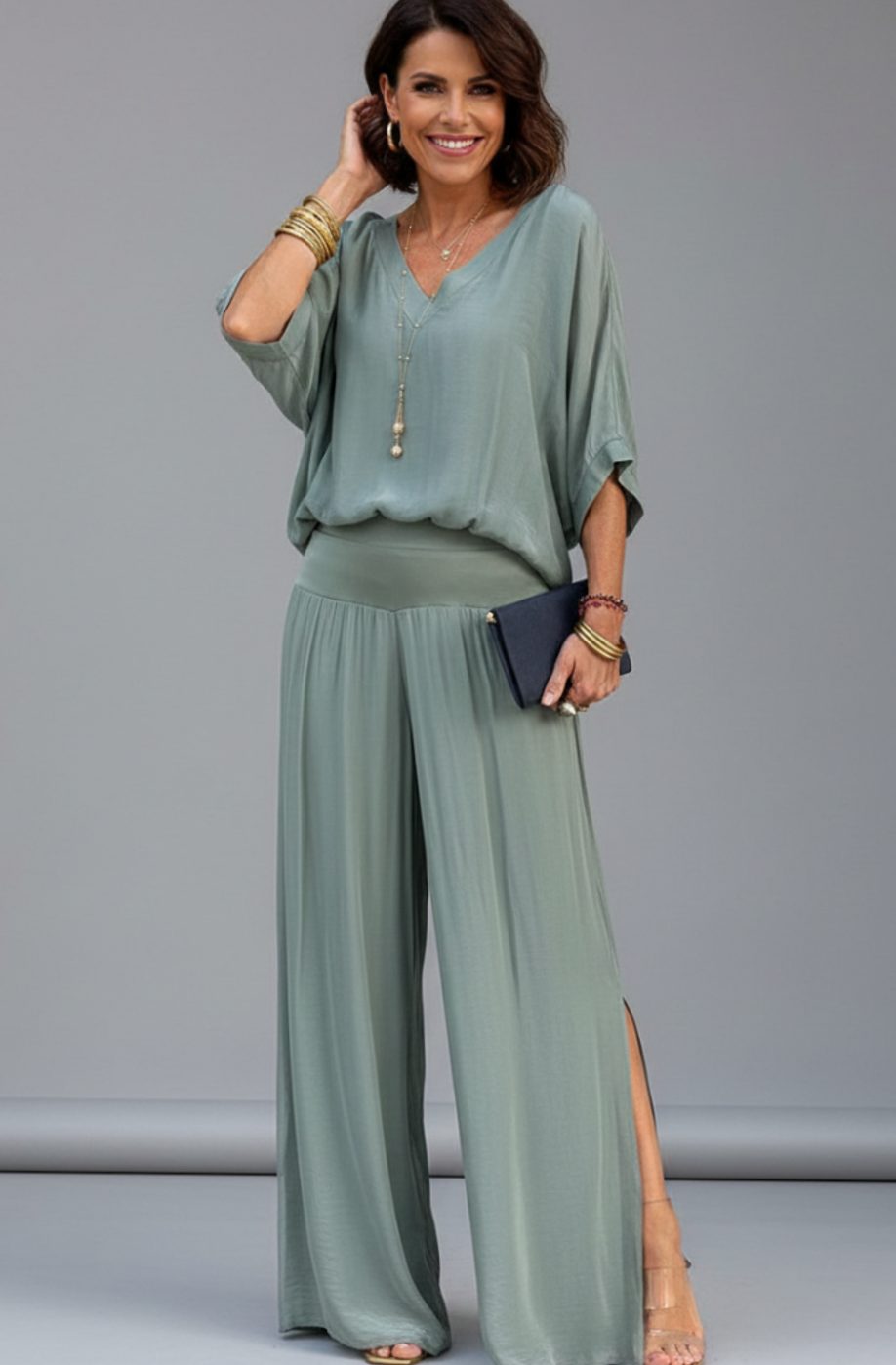 Women's Relaxed Wide-Leg Chiffon Top Two-Piece Set