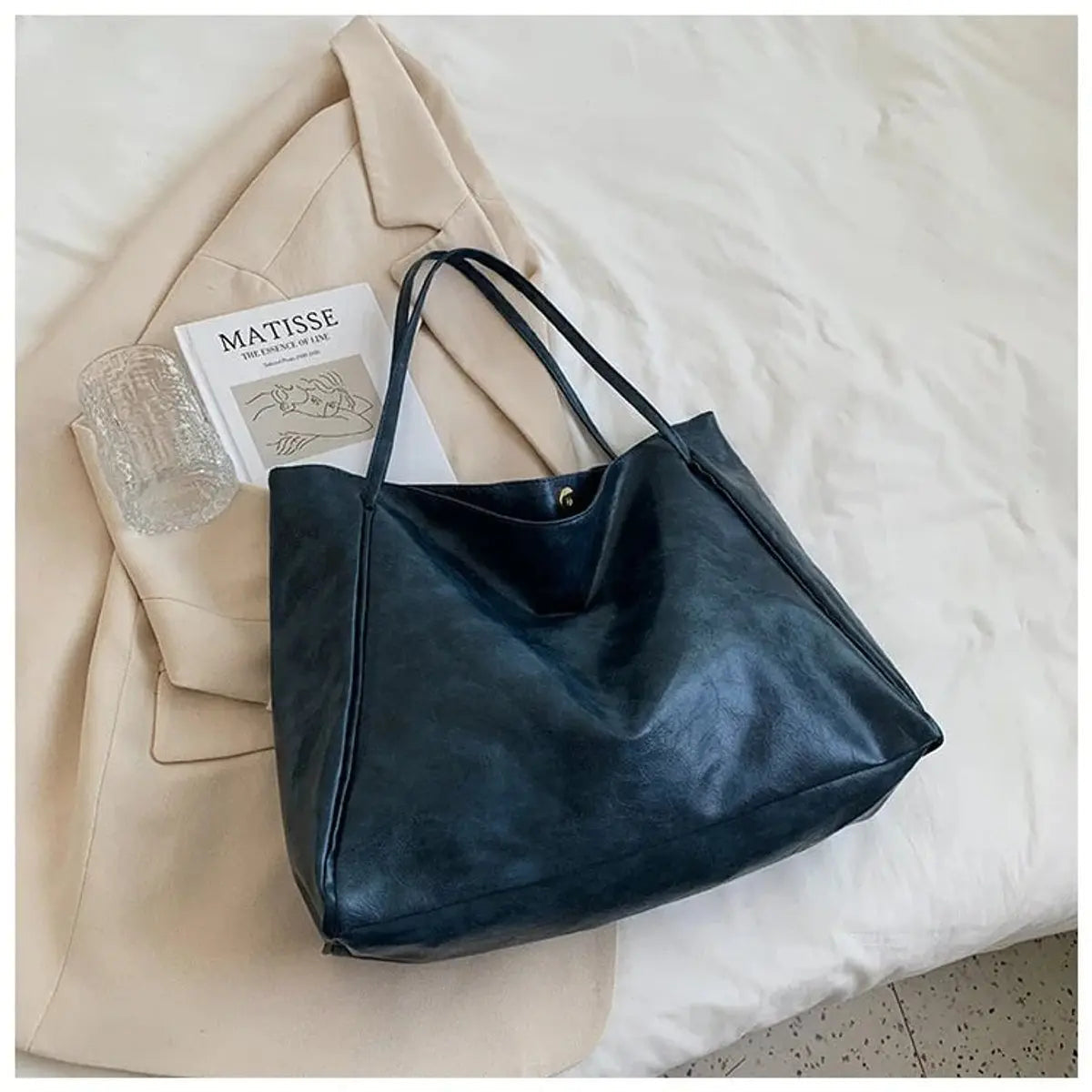 Women's Retro Large Faux Leather Shoulder Tote Bag