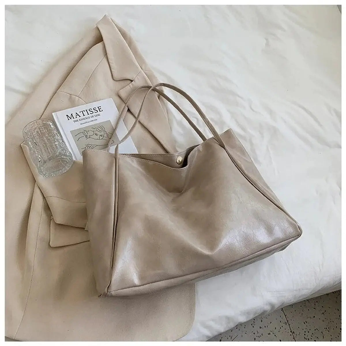 Women's Retro Large Faux Leather Shoulder Tote Bag