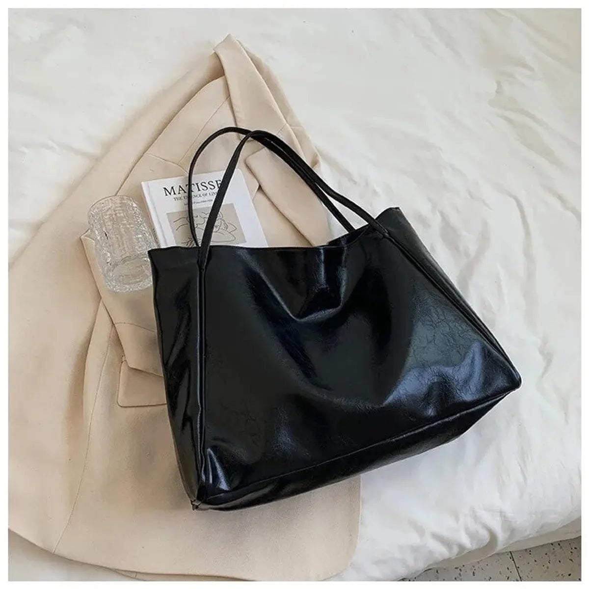 Women's Retro Large Faux Leather Shoulder Tote Bag