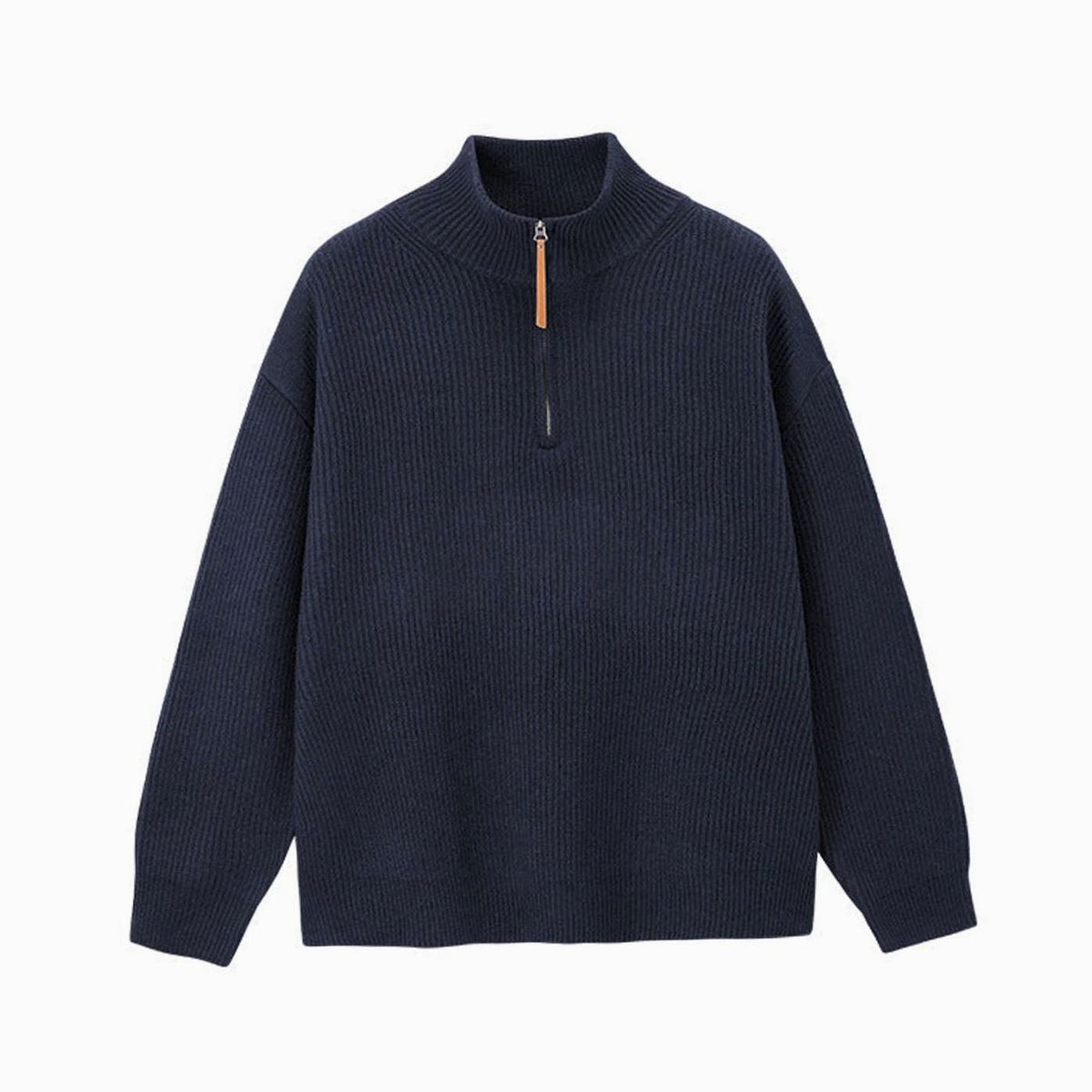 Women's Ribbed Cotton Half-Zip Jumper High-Neck Knitwear