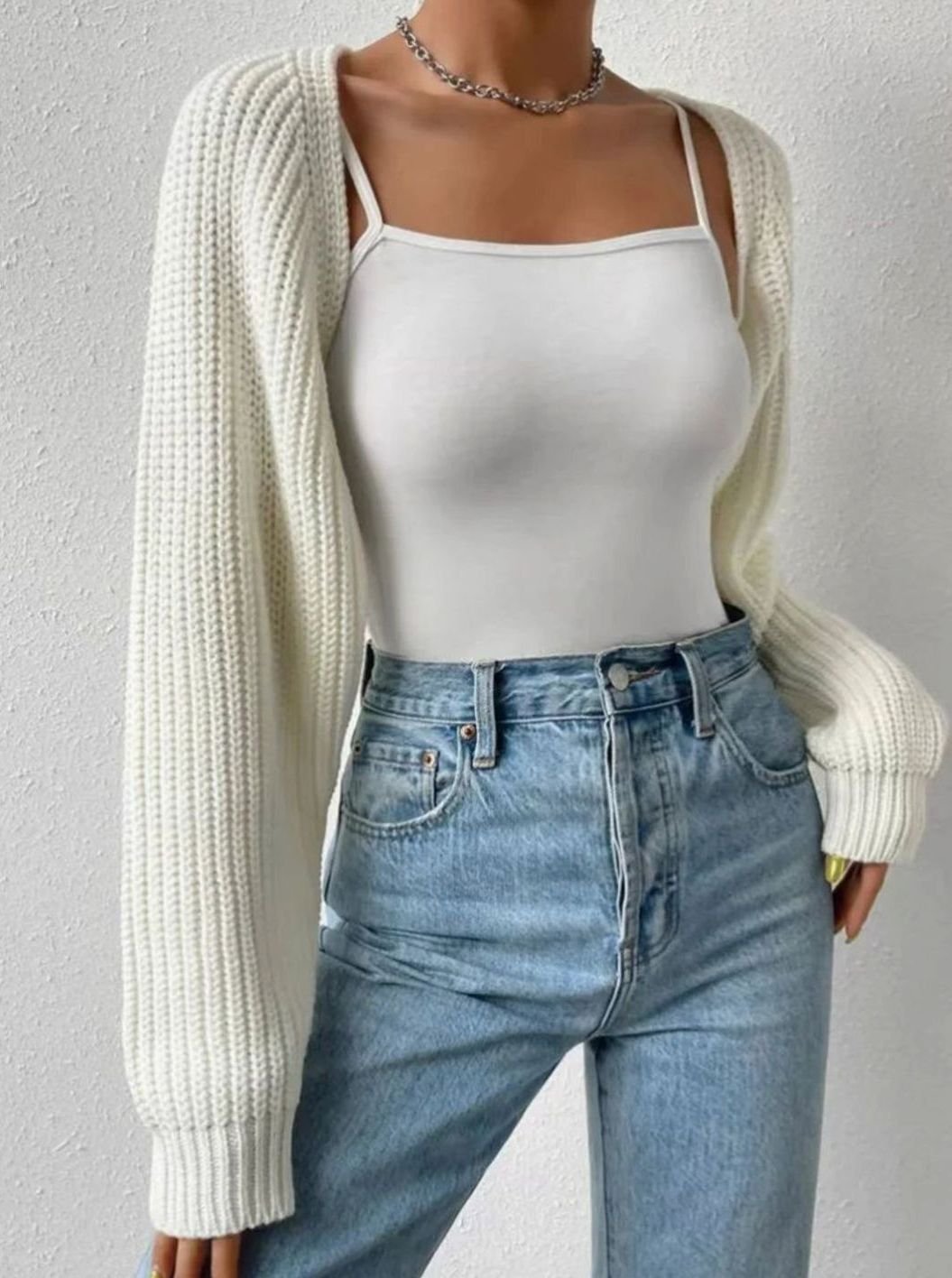 Women's Ribbed Knitted Bolero Shrug Open-Front Cropped Cardigan