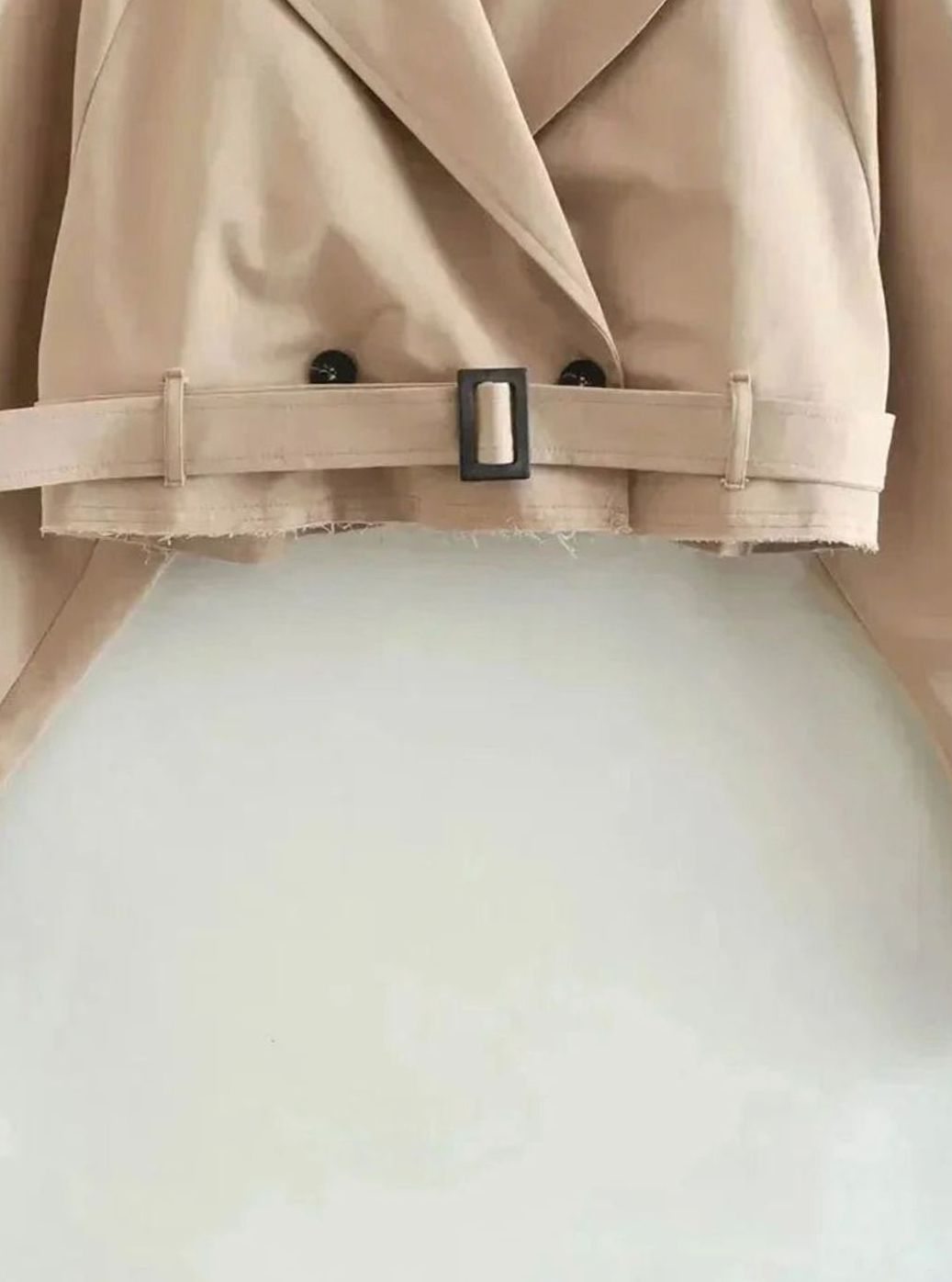 Women's Short Beige Trench Coat Cropped Long-Sleeve Jacket