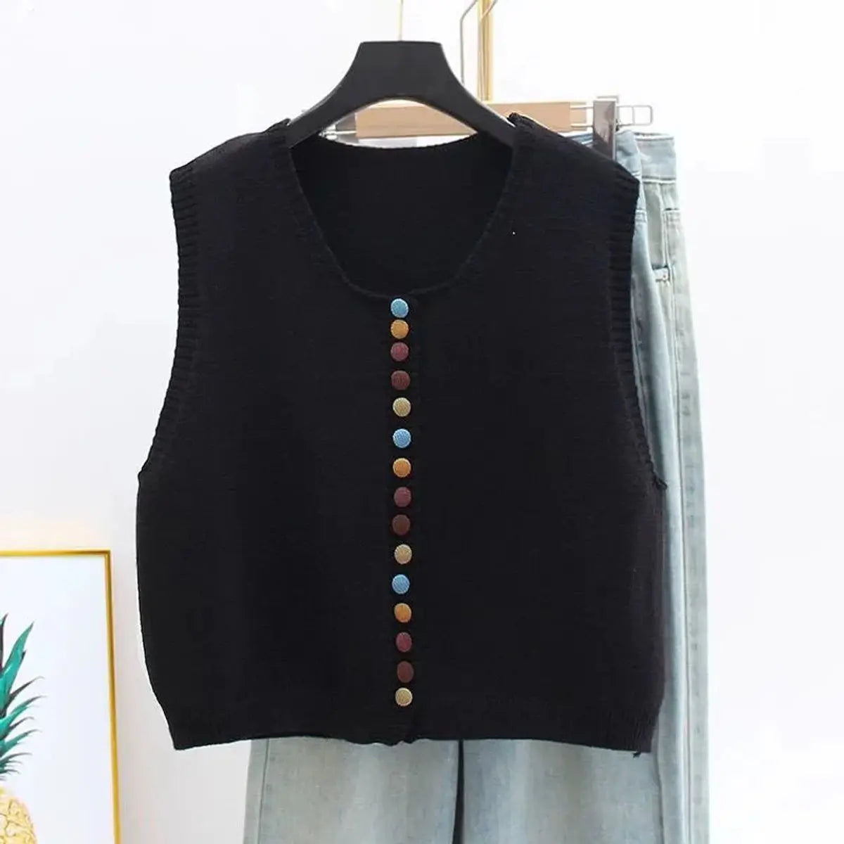 Women's Sleeveless Knit Button-Front Vest Cardigan