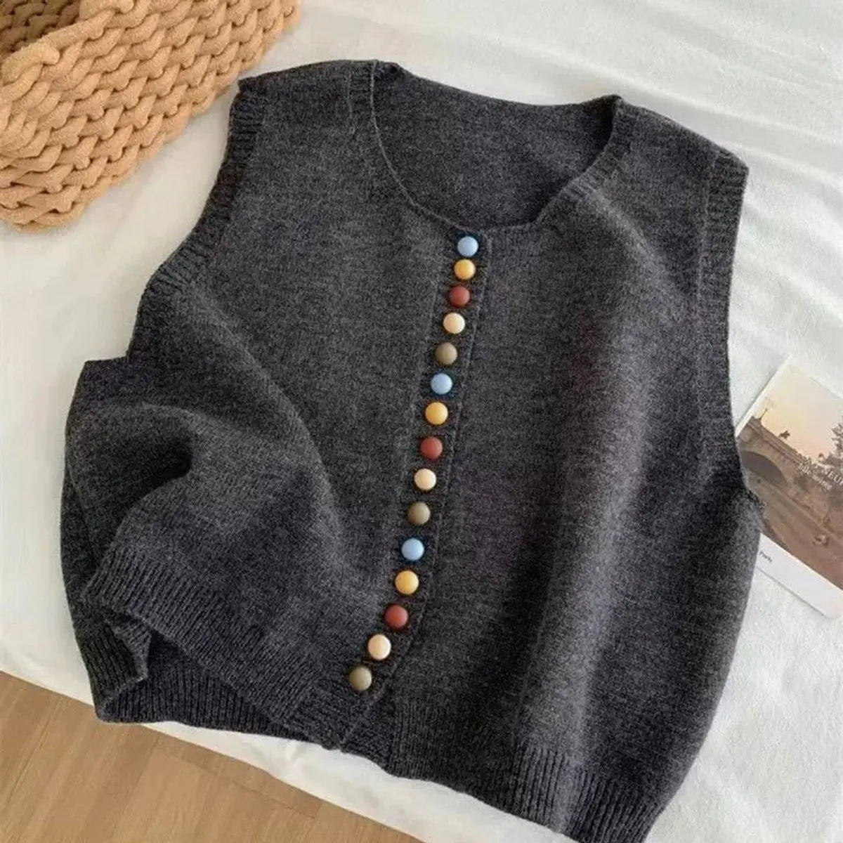 Women's Sleeveless Knit Button-Front Vest Cardigan