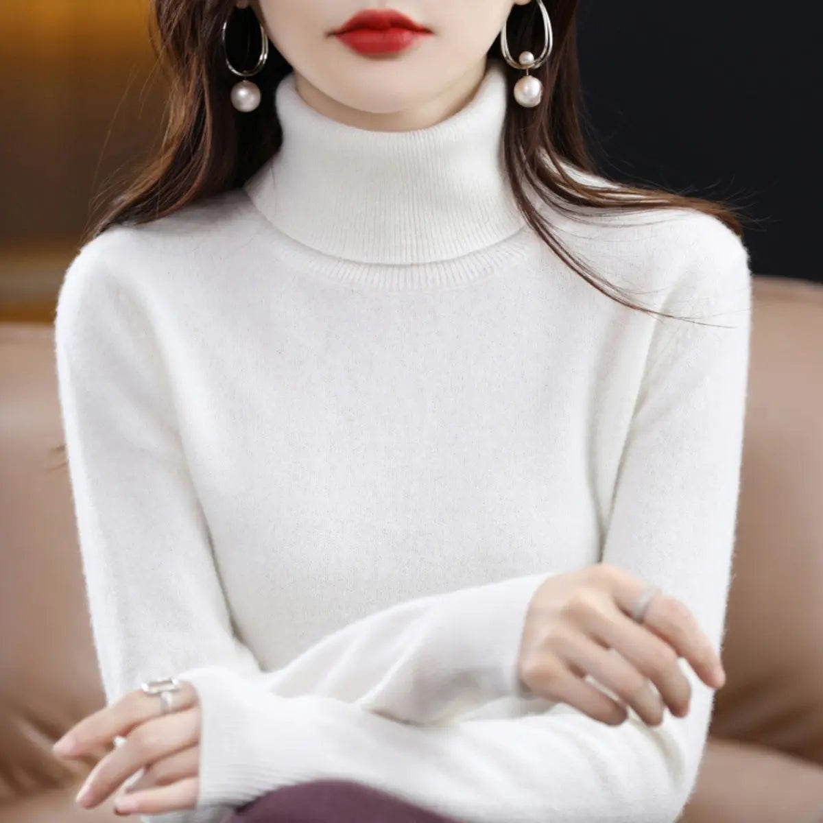 Women's Slim-Fit Cashmere Blend Turtleneck Jumper
