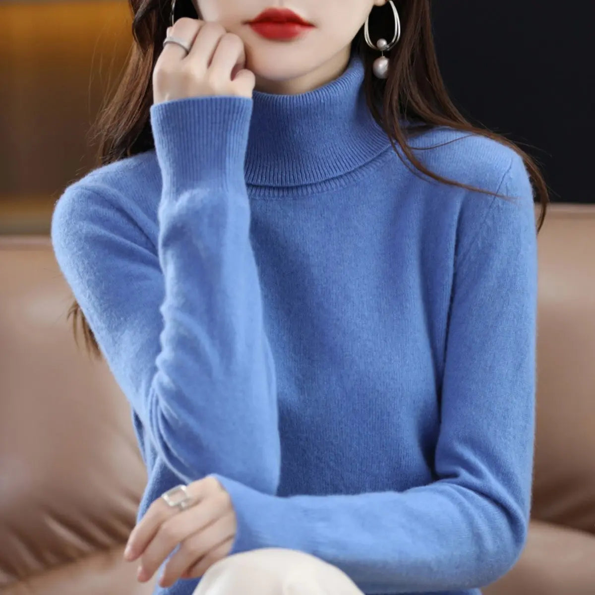 Women's Slim-Fit Cashmere Blend Turtleneck Jumper