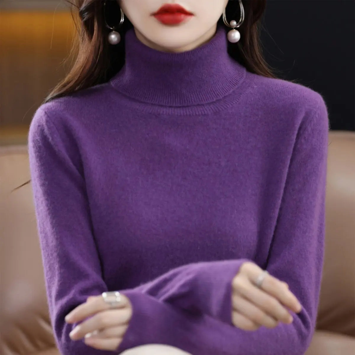 Women's Slim-Fit Cashmere Blend Turtleneck Jumper