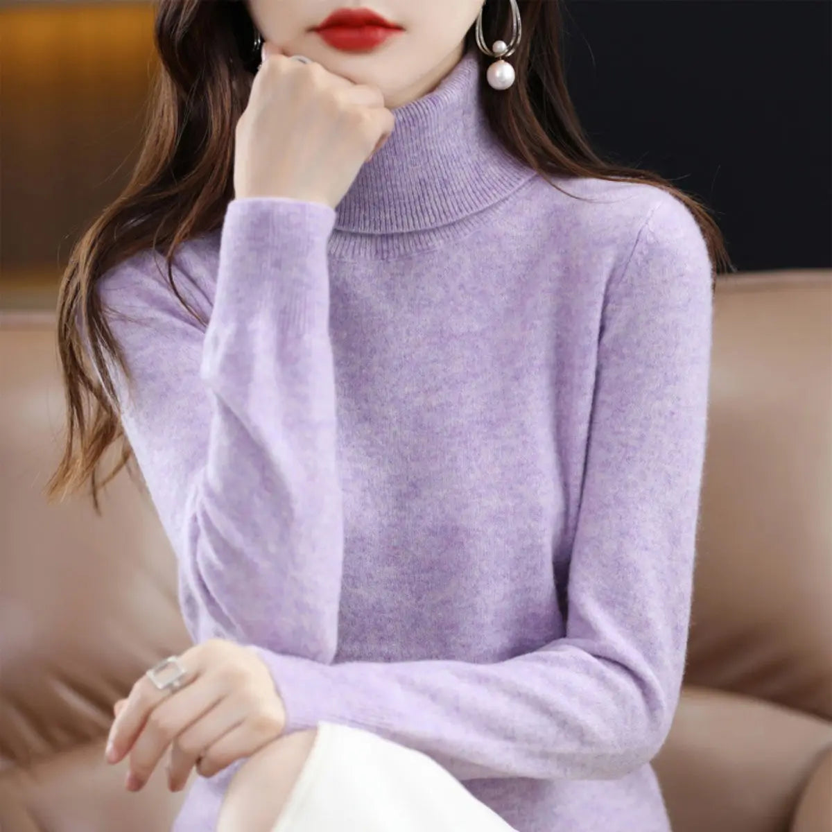 Women's Slim-Fit Cashmere Blend Turtleneck Jumper