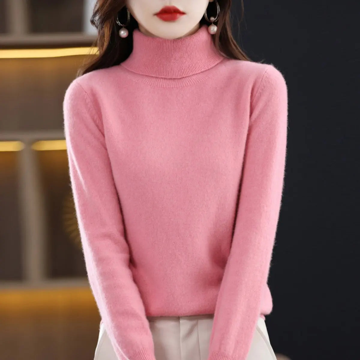 Women's Slim-Fit Cashmere Blend Turtleneck Jumper