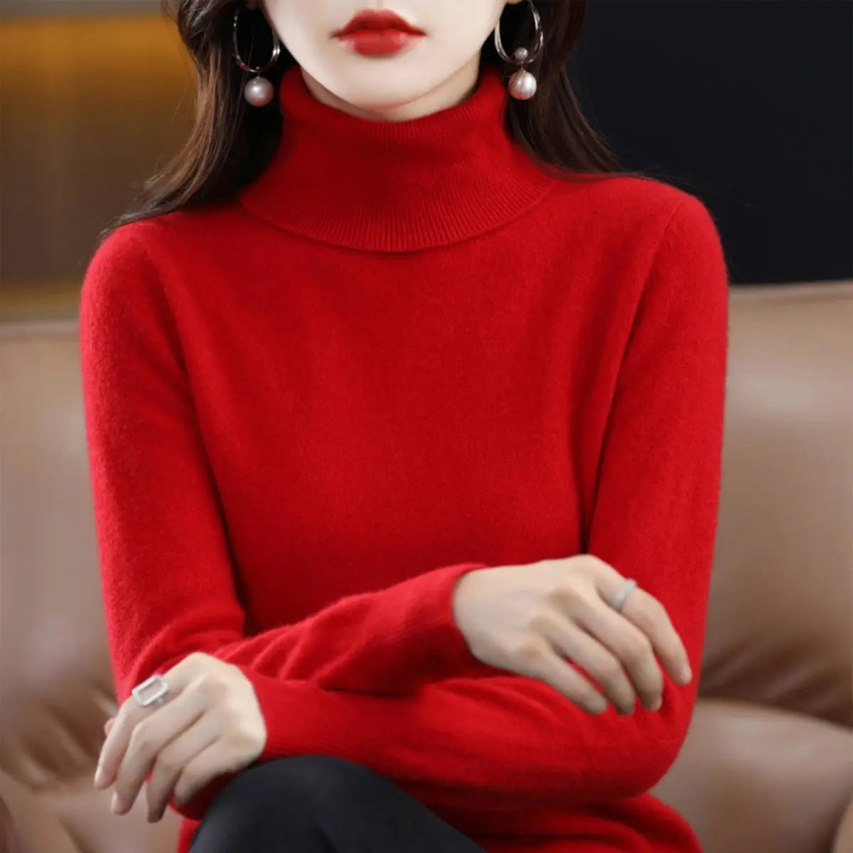 Women's Slim-Fit Cashmere Blend Turtleneck Jumper