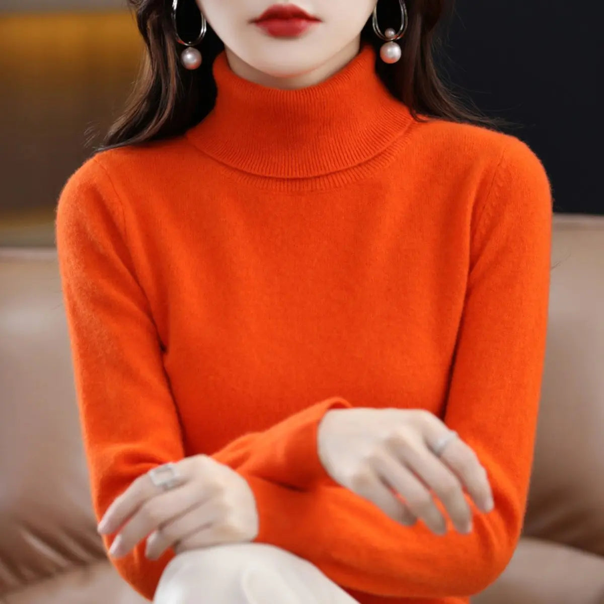 Women's Slim-Fit Cashmere Blend Turtleneck Jumper