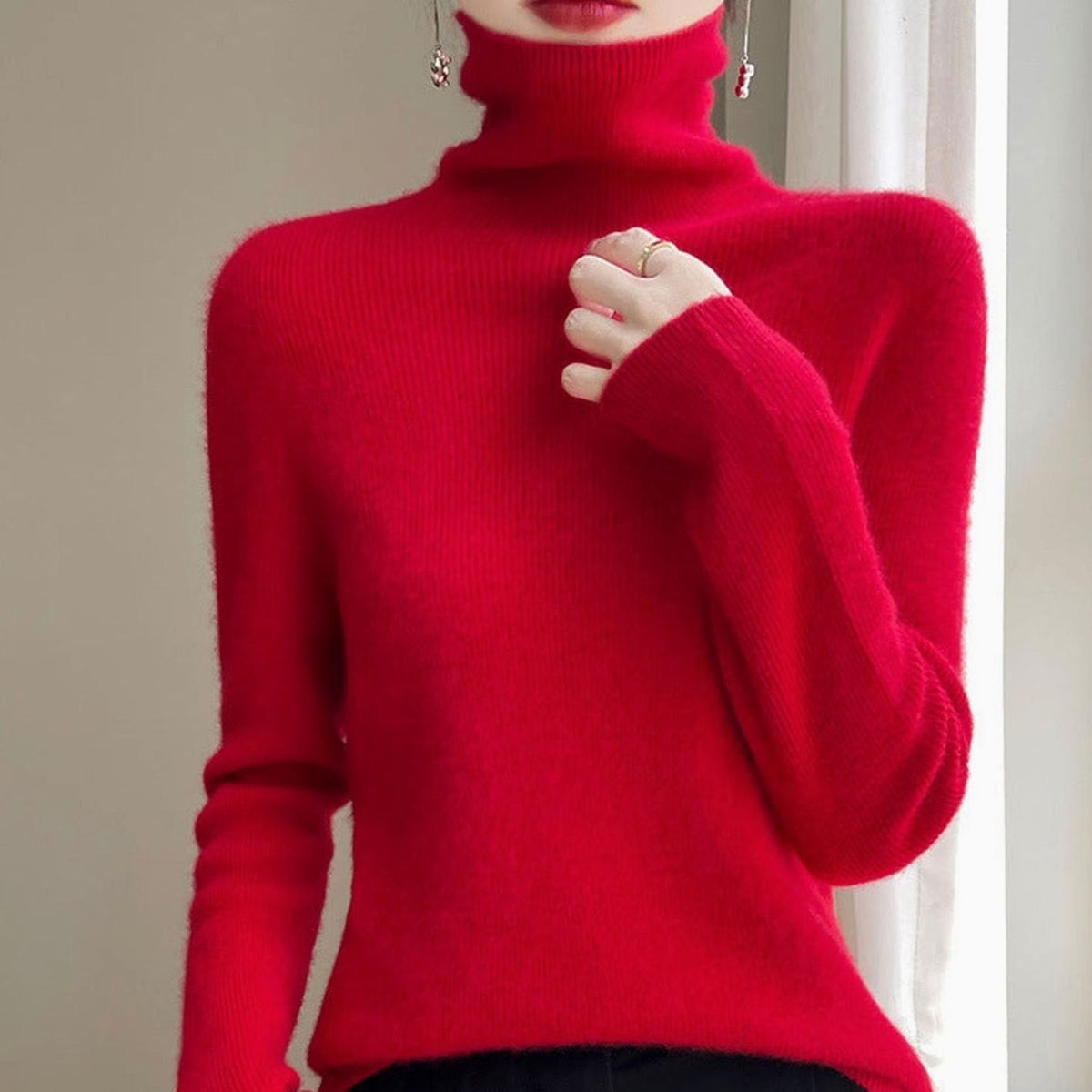 Women's Slim-Fit Ribbed Turtleneck Knit Jumper