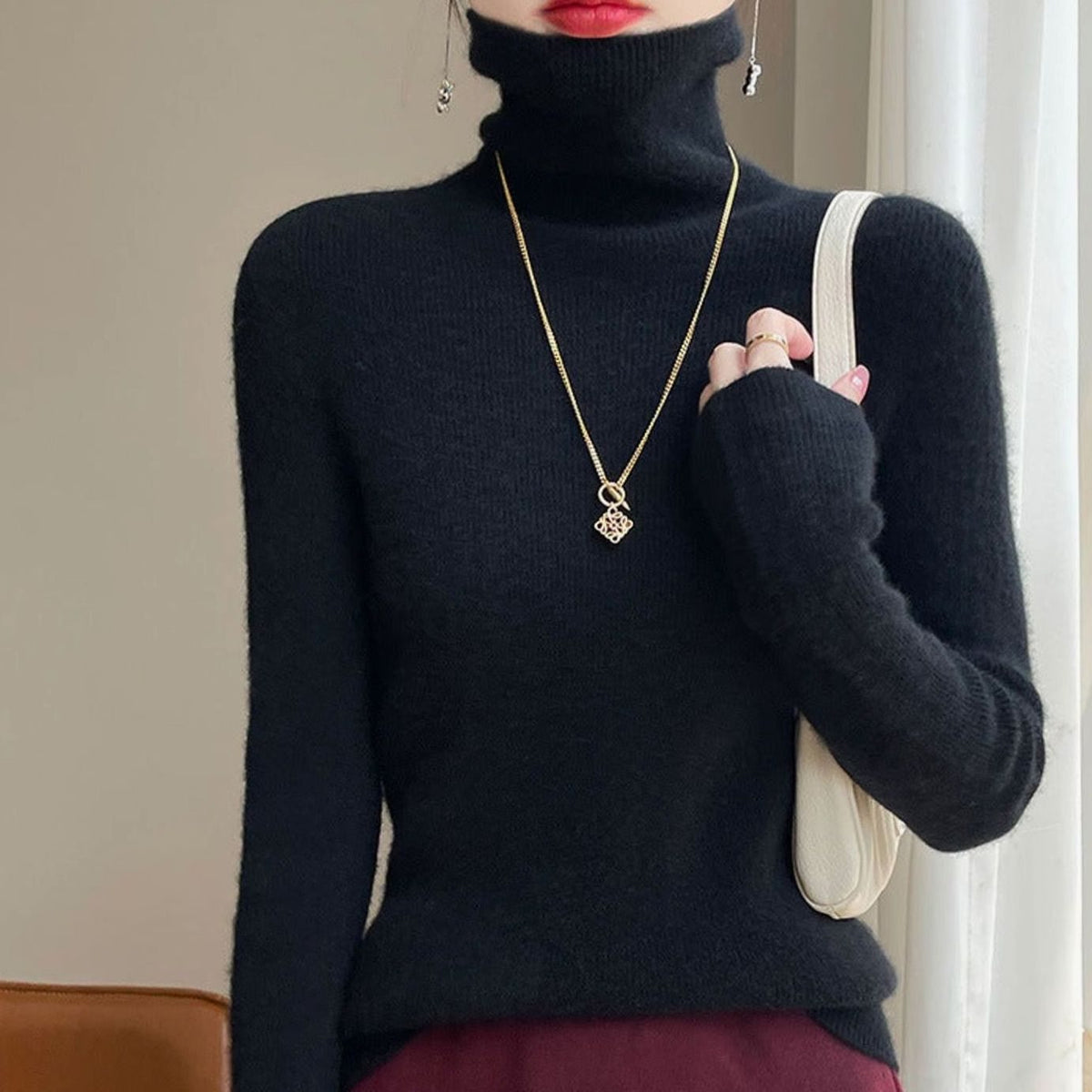 Women's Slim-Fit Ribbed Turtleneck Knit Jumper