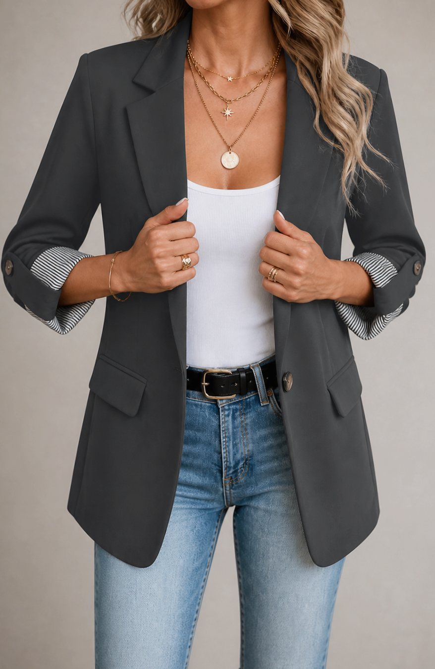 Women's Striped-Cuff Roll-Sleeve Soft-Tailored Blazer, Blue