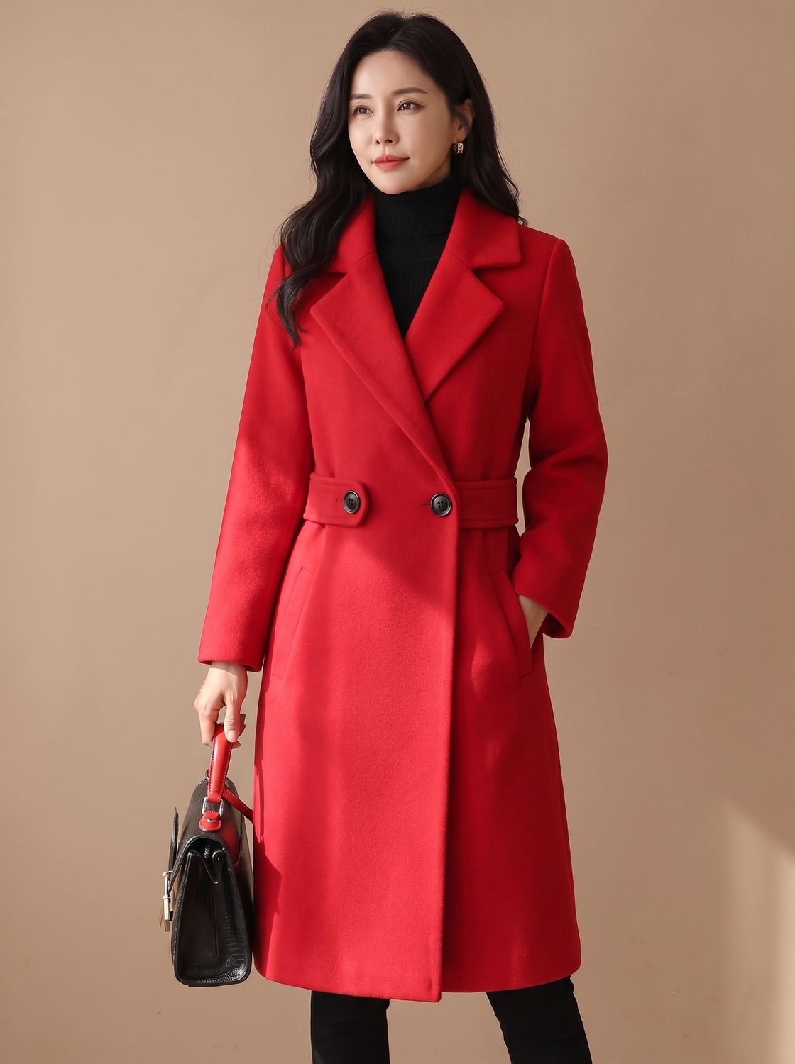 Emily | Women's Tailored Belted Wool Coat Long Elegant Outerwear