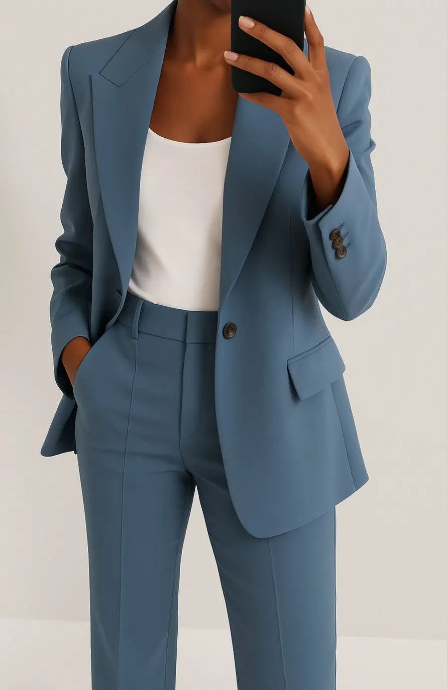 Women's Tailored Blazer Trouser Suit Set Classic Workwear