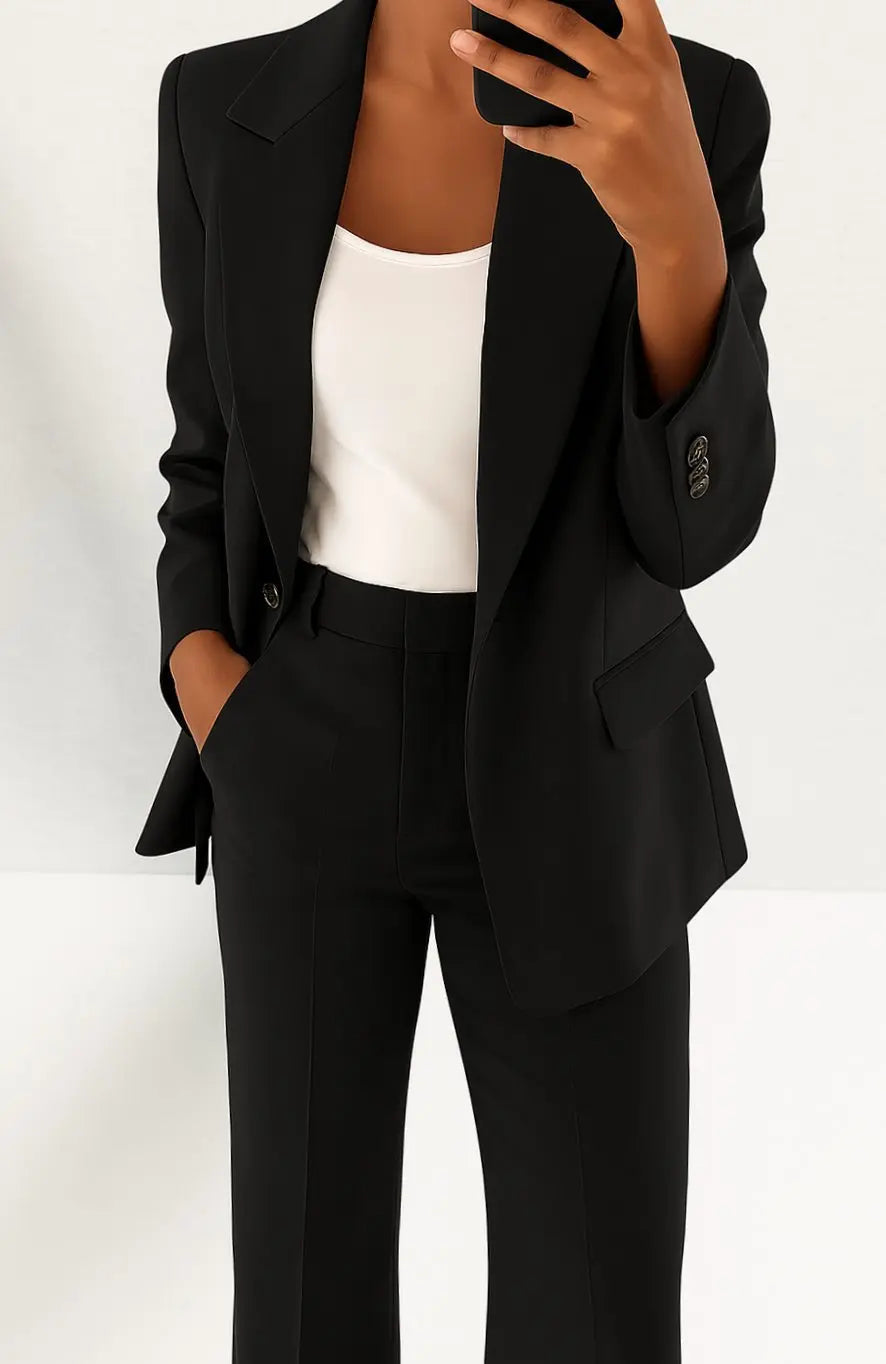 Women's Tailored Blazer Trouser Suit Set Classic Workwear