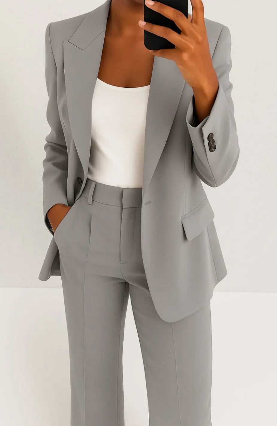 Women's Tailored Blazer Trouser Suit Set Classic Workwear