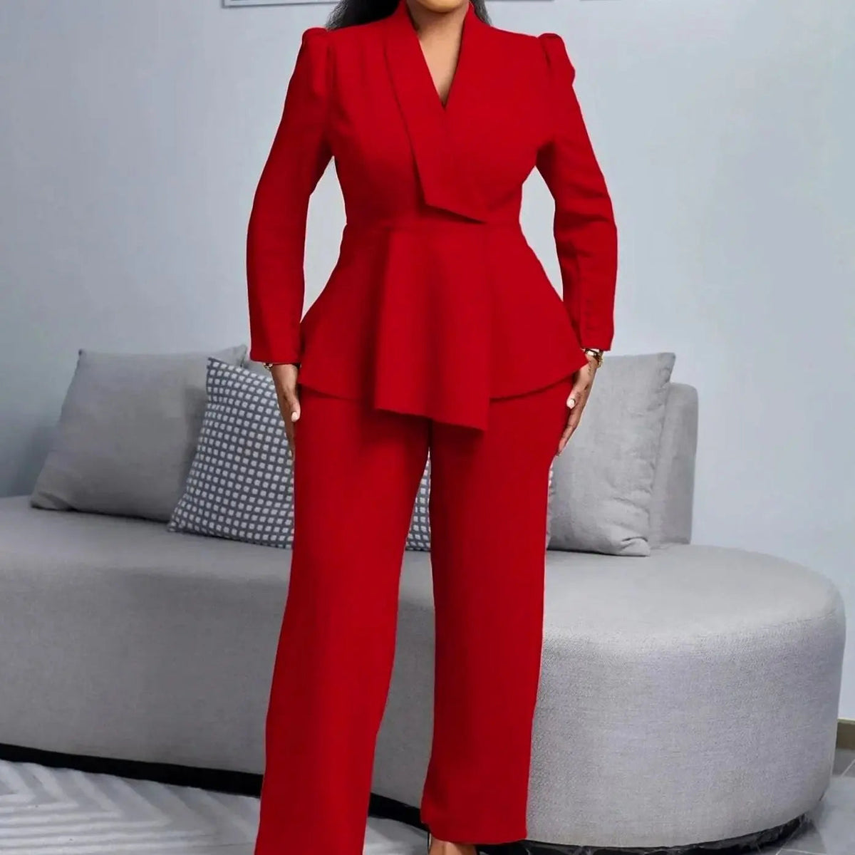Women's Tailored Peplum Blazer Wide-Leg Trouser Suit Set