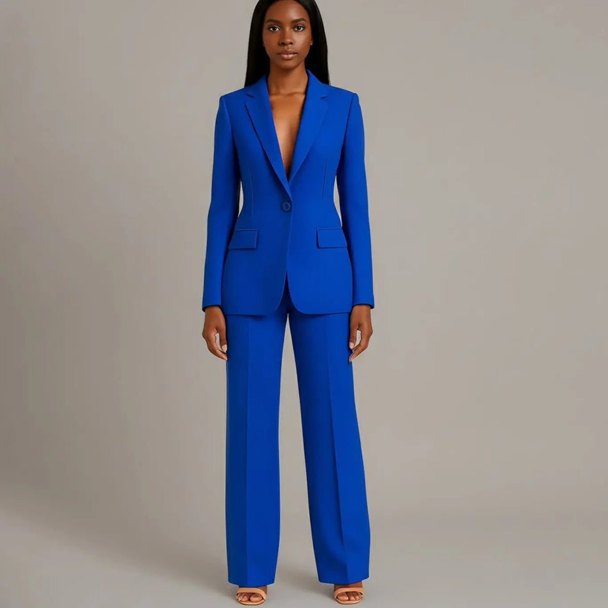 Women's Tailored Single-Button Blazer Trouser Suit Set