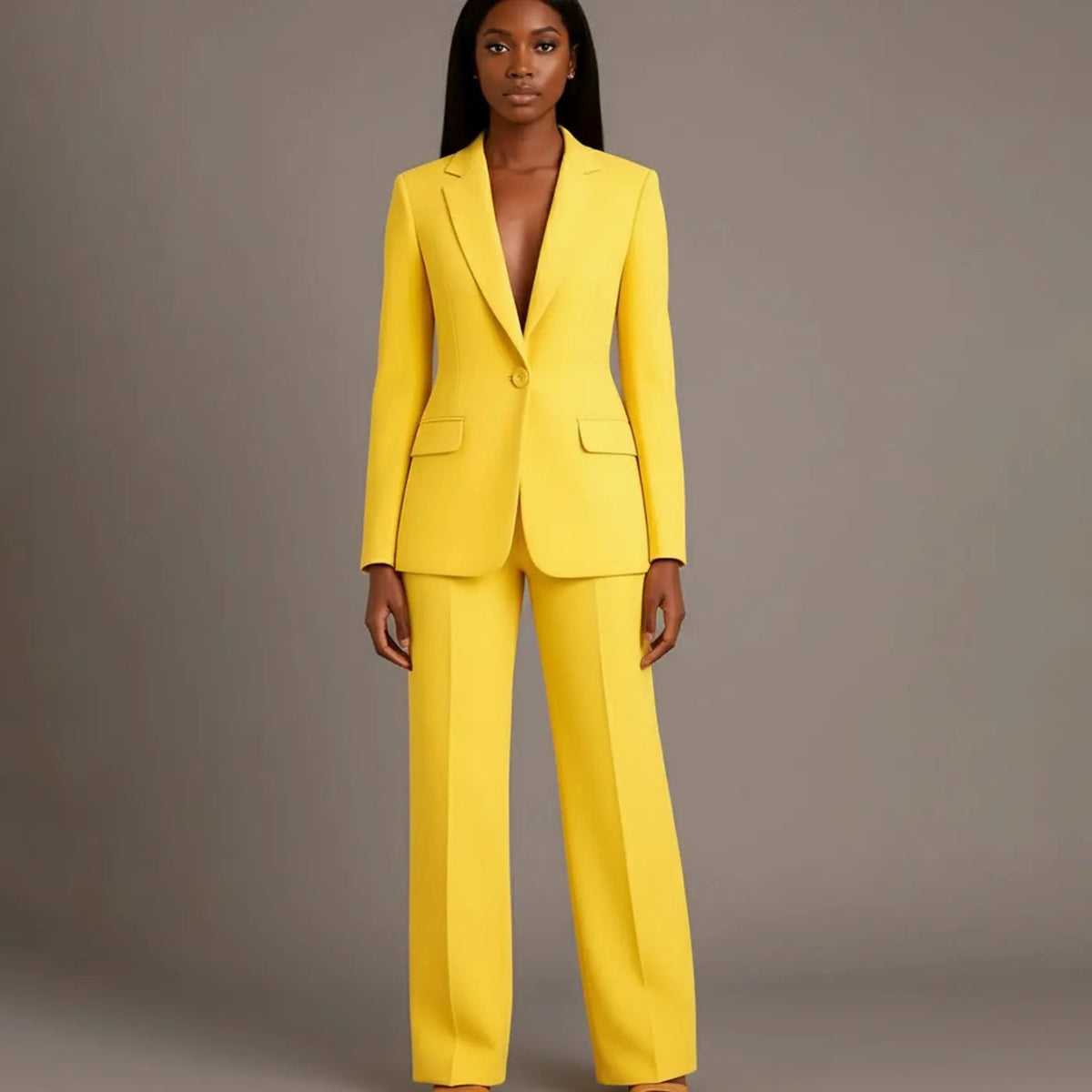 Women's Tailored Single-Button Blazer Trouser Suit Set