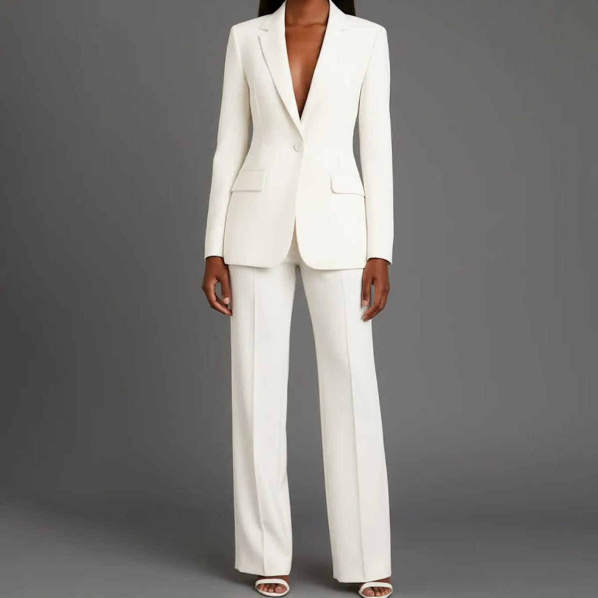 Women's Tailored Single-Button Blazer Trouser Suit Set