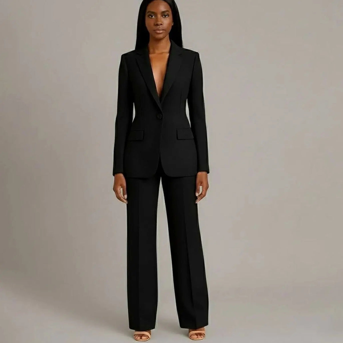 Women's Tailored Single-Button Blazer Trouser Suit Set
