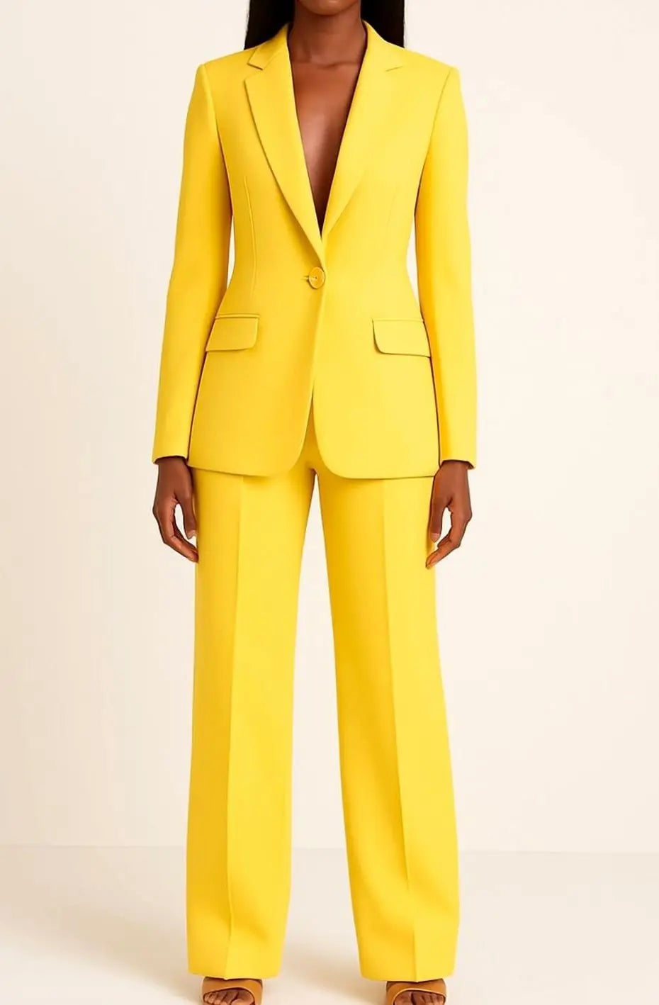 Women's Tailored Single-Button Blazer Trouser Suit Set