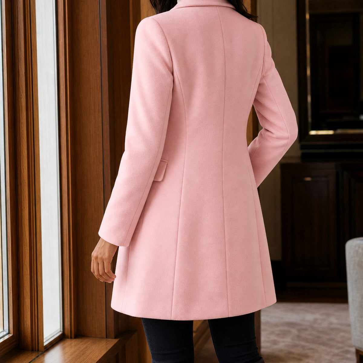 Women's Tailored Wool-Blend Notched-Lapel Button-Front Coat