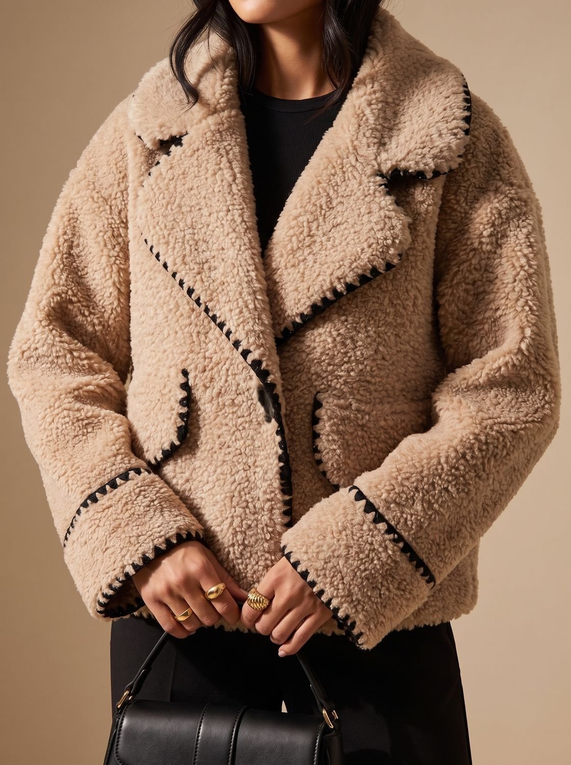 Amelia | Women's Teddy Faux Fur Bomber Jacket Contrast Trim