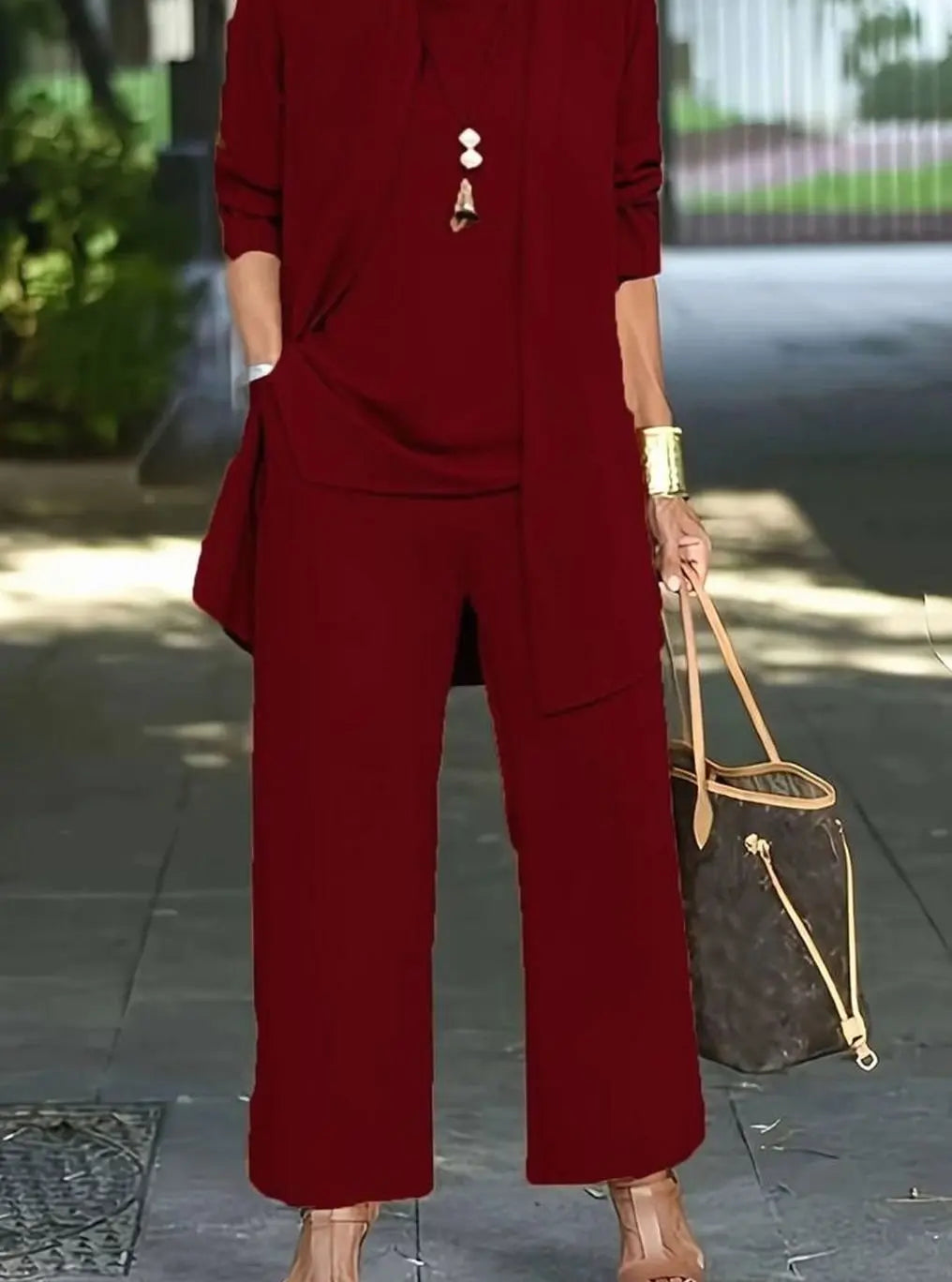 Women's Three-Piece Relaxed Wide-Leg Trouser Outfit Set