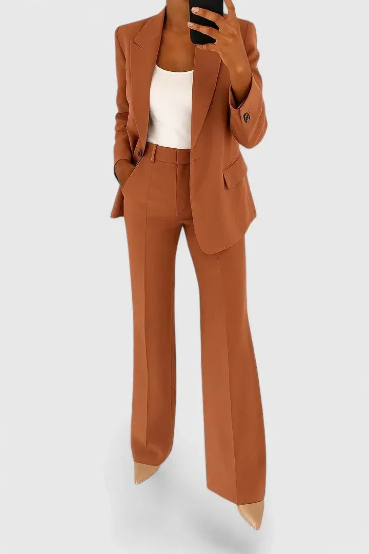 Women's Two Piece Suit Set Tailored Blazer Trousers Office