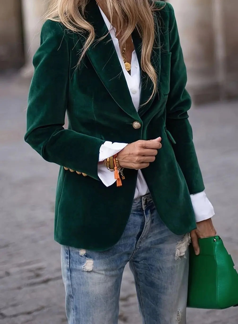 Women's Velvet Single-Button Casual Blazer Tailored Jacket