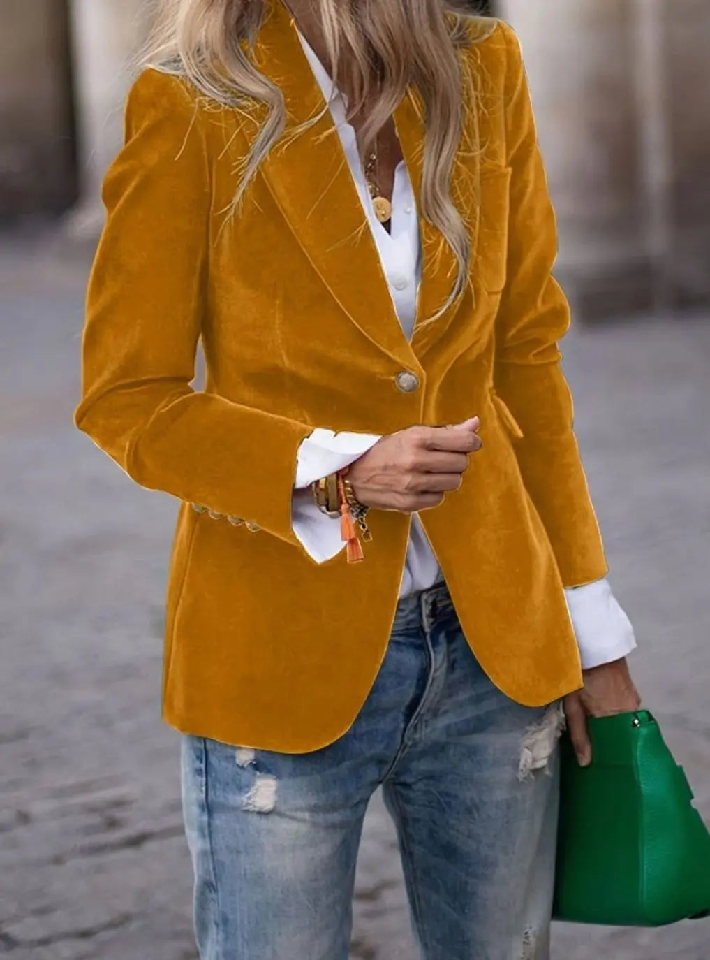 Women's Velvet Single-Button Casual Blazer Tailored Jacket