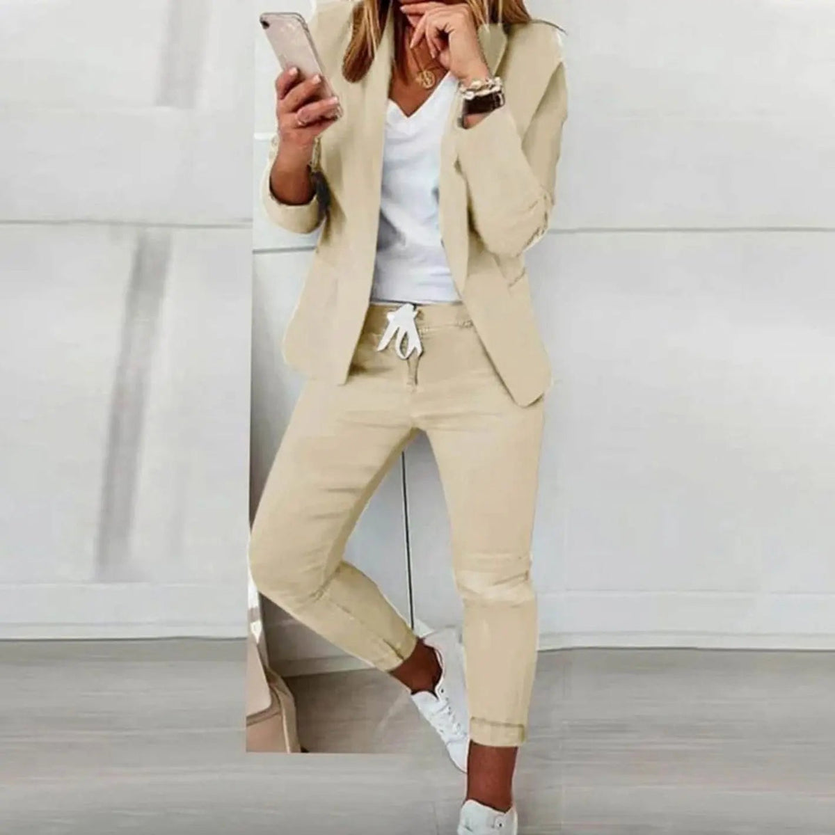Women's Versatile Blazer Jogger Trousers Co-ord Two-Piece Set