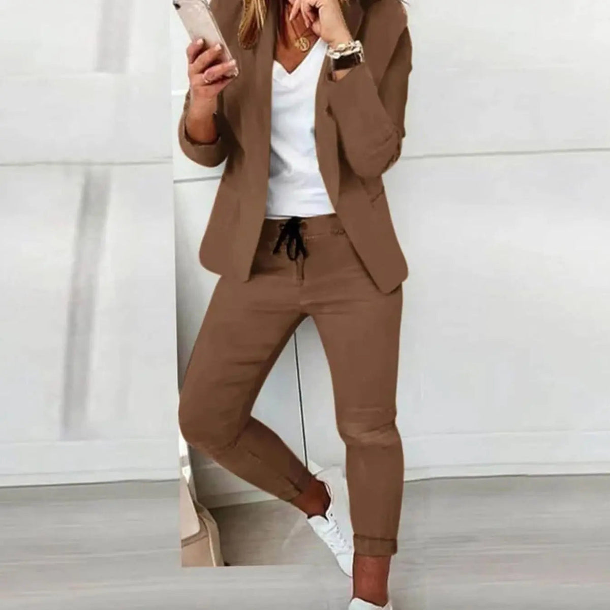 Women's Versatile Blazer Jogger Trousers Co-ord Two-Piece Set