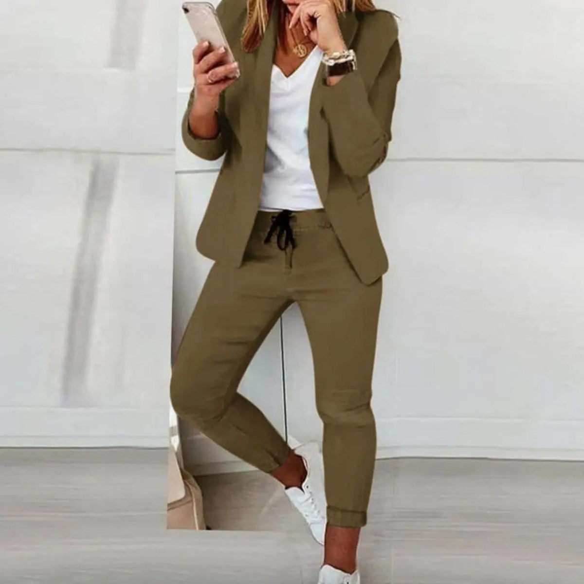 Women's Versatile Blazer Jogger Trousers Co-ord Two-Piece Set
