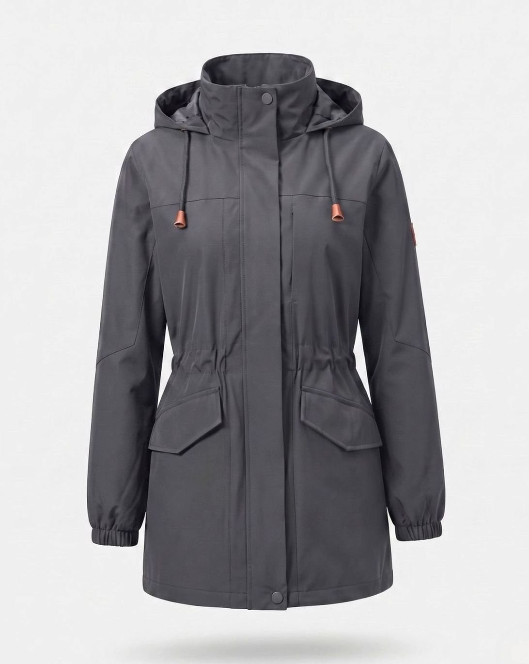 Women's Water-Repellent Hooded Longline Parka Drawstring Waist