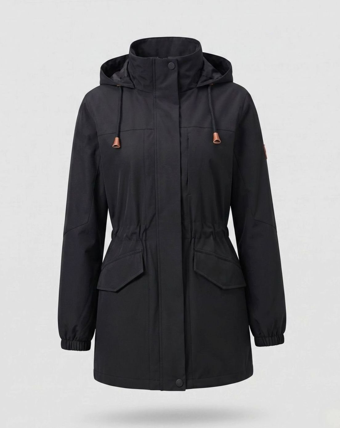 Women's Water-Repellent Hooded Longline Parka Drawstring Waist