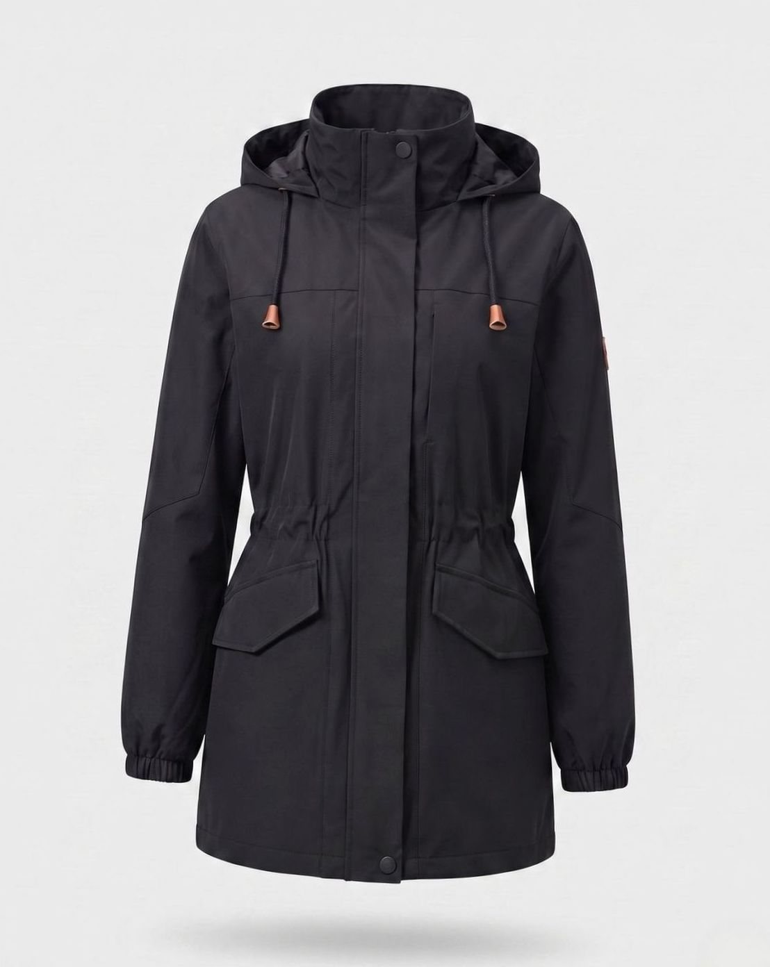 Women's Water-Repellent Hooded Longline Parka Drawstring Waist