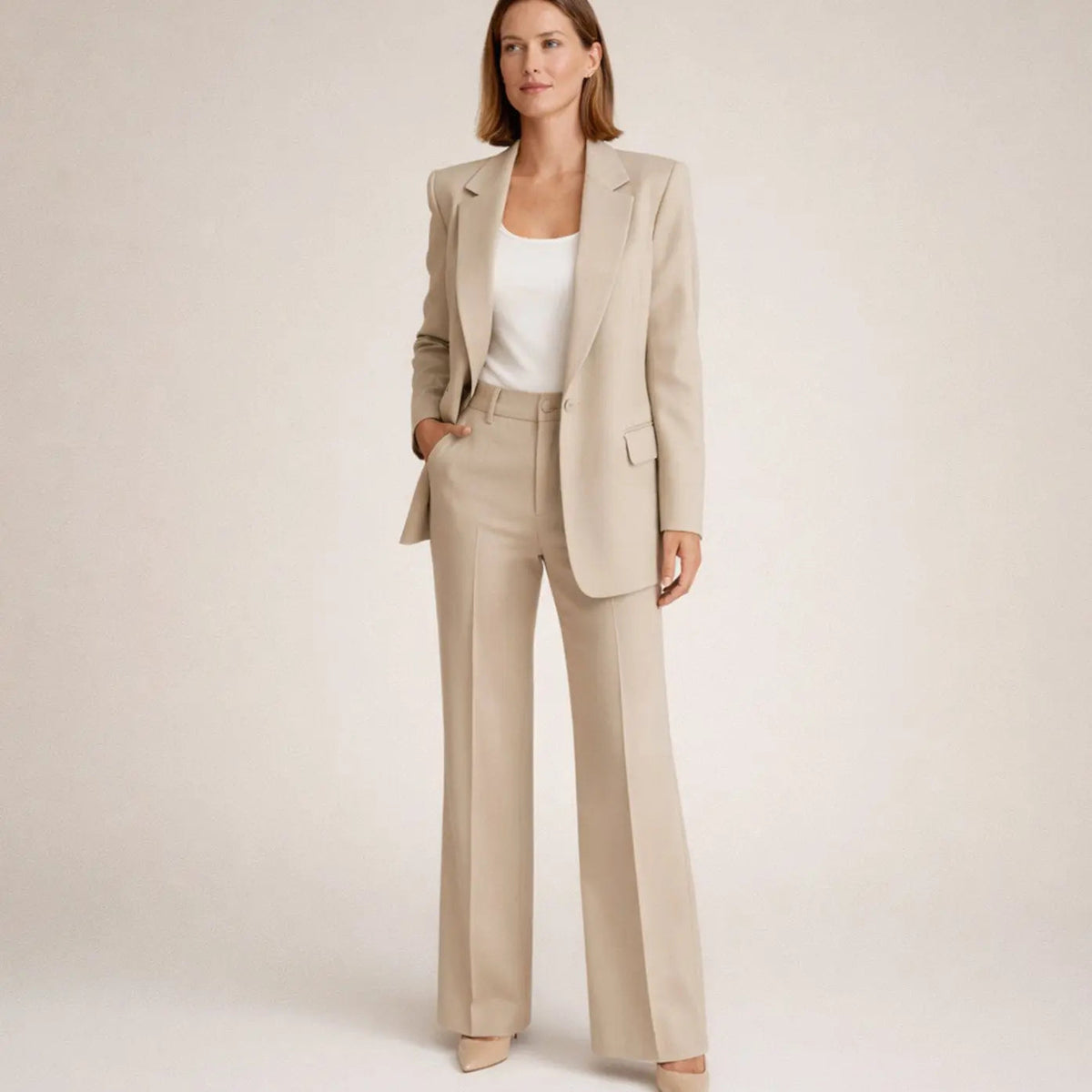 Women's Wide-Leg Tailored Blazer Trouser Suit Set