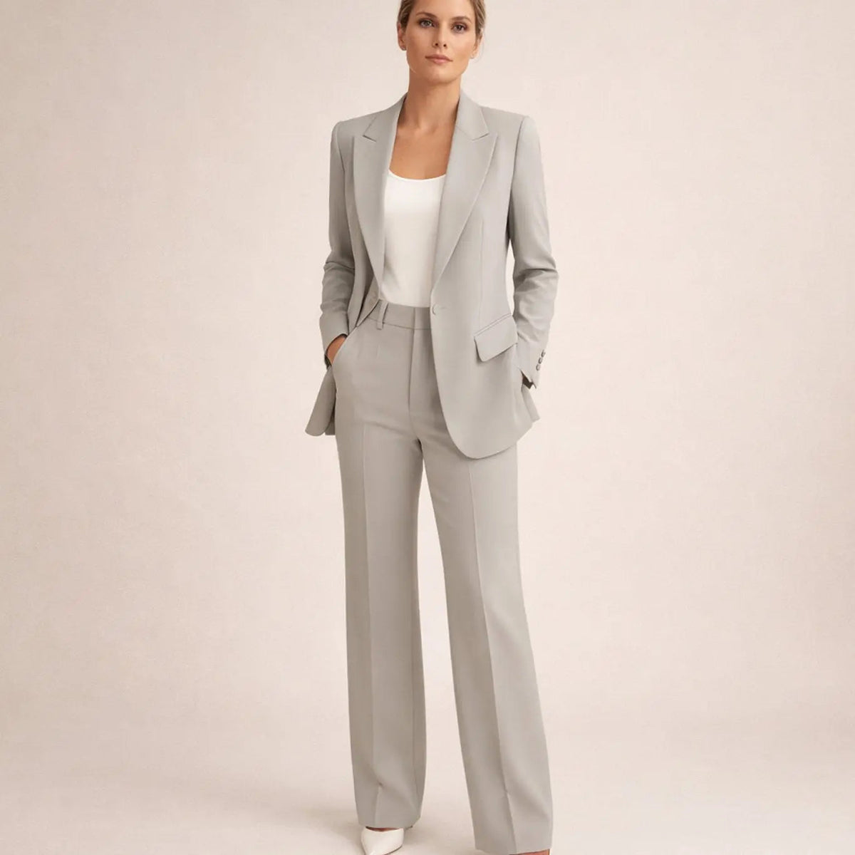 Women's Wide-Leg Tailored Blazer Trouser Suit Set