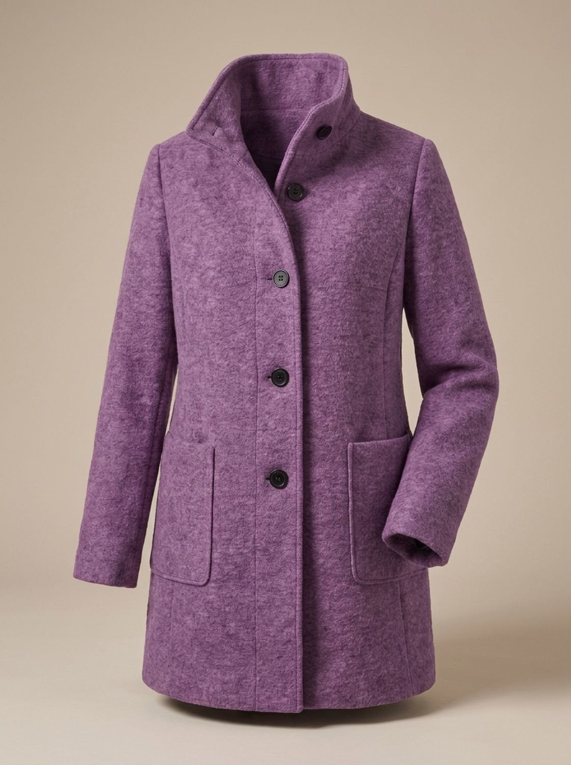 Freya | Women's Wool Blend Trench Coat High-Collar Button-Front Longline