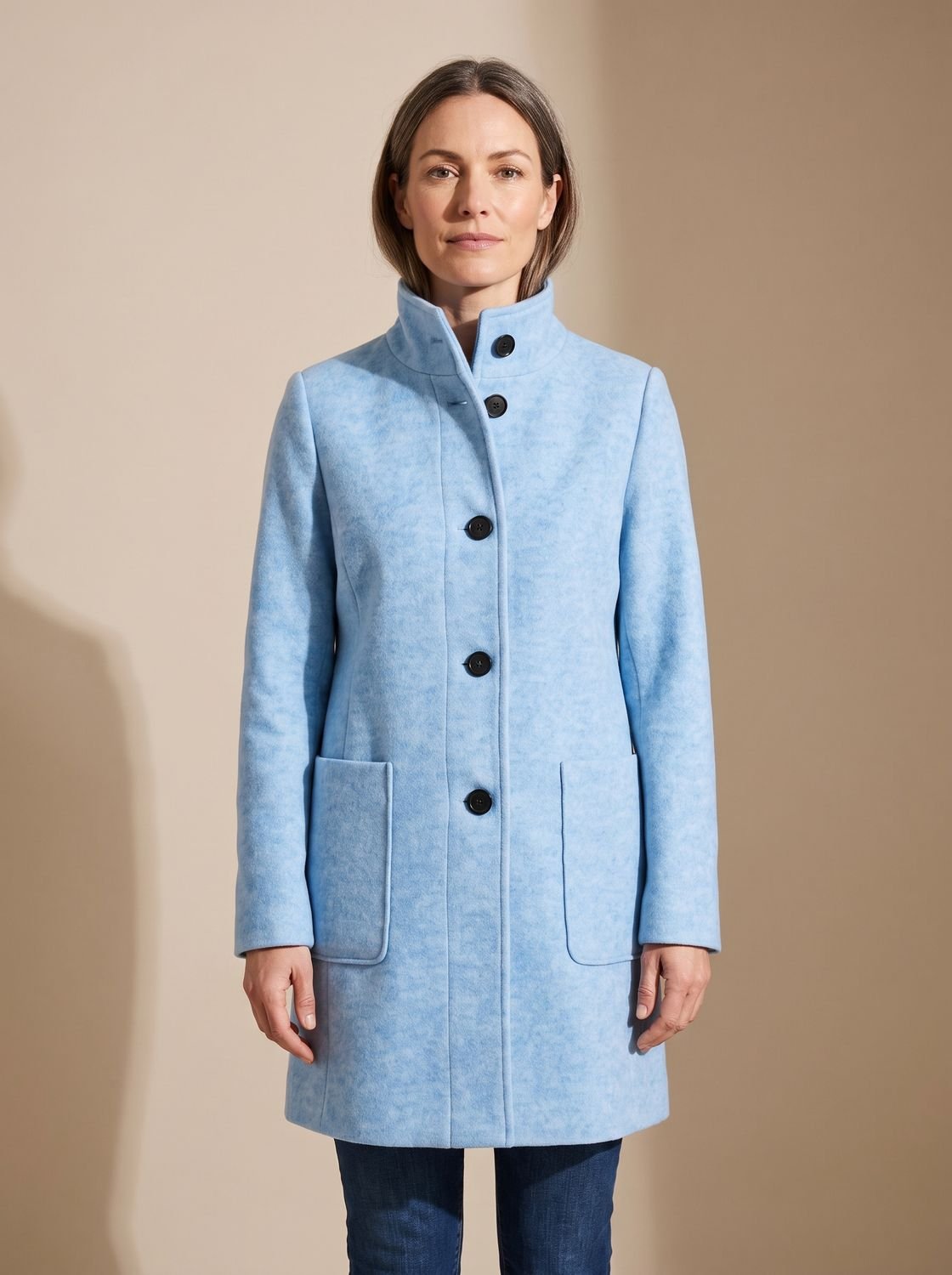 Freya | Women's Wool Blend Trench Coat High-Collar Button-Front Longline