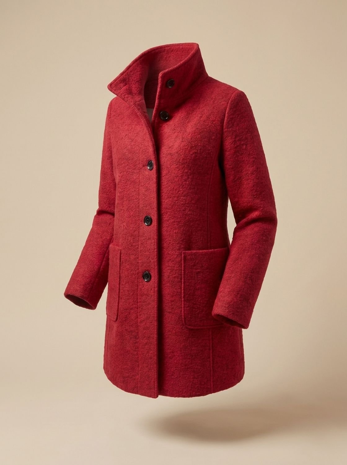Freya | Women's Wool Blend Trench Coat High-Collar Button-Front Longline