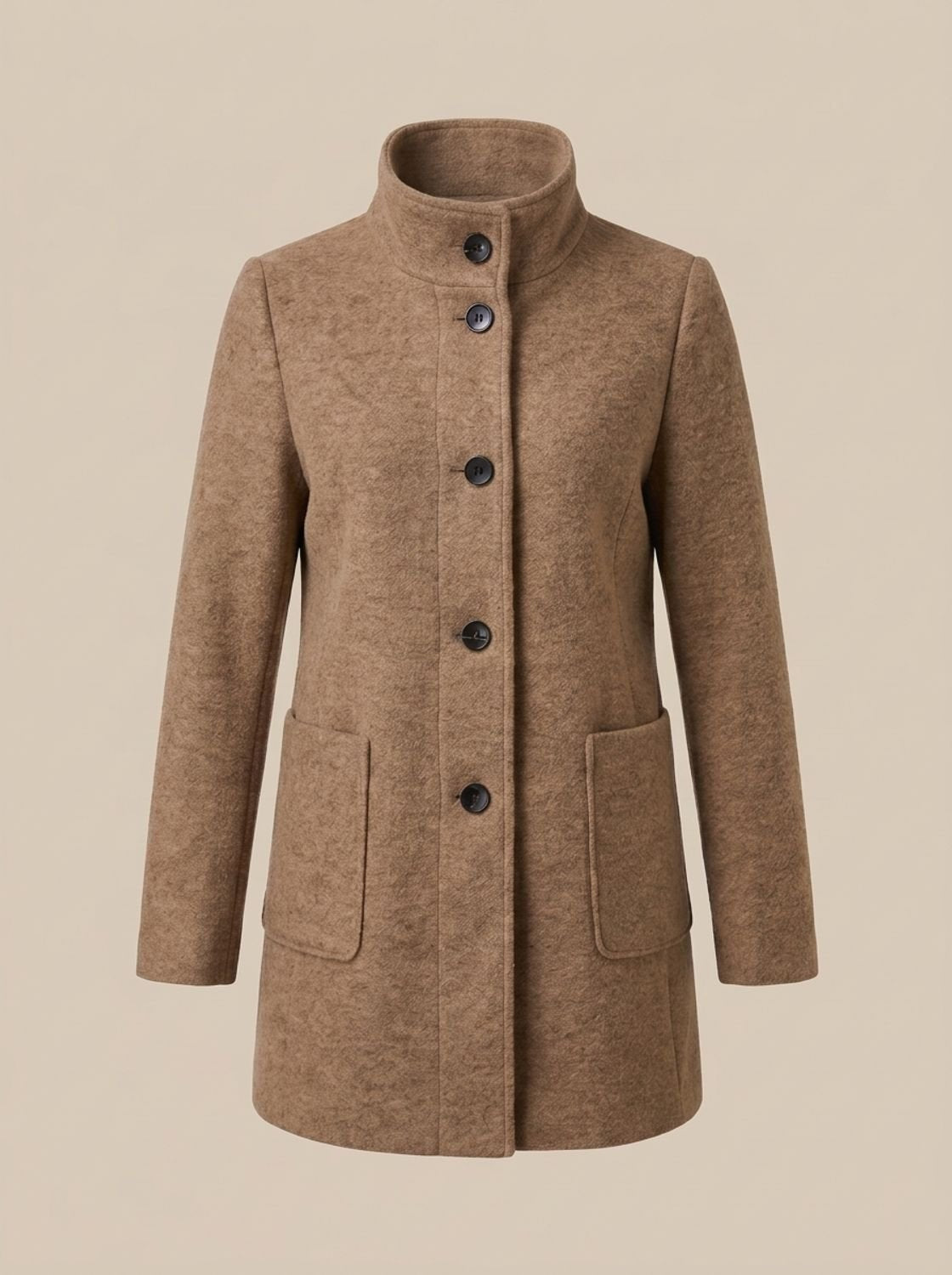 Freya | Women's Wool Blend Trench Coat High-Collar Button-Front Longline