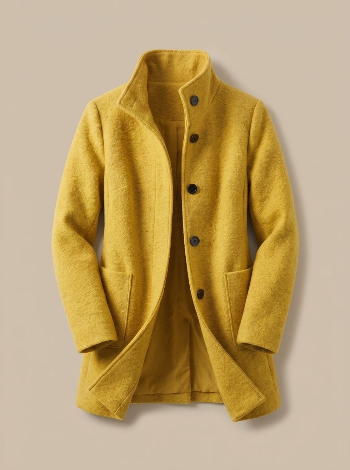 Freya | Women's Wool Blend Trench Coat High-Collar Button-Front Longline